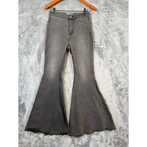 Free People Jeans Womens 26 Black Just Float On Flare Bell Bottom Raw Hem Hippie